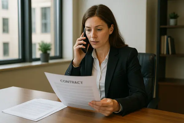 a female lawyer talking on her phone while holding a legal document from Lemon Law Attorney San Antonio in San Antonio, TX - gmc lemon law a female lawyer talking on her phone while holding a legal document from Lemon Law Attorney San Antonio in San Antonio, TX - gmc lemon law