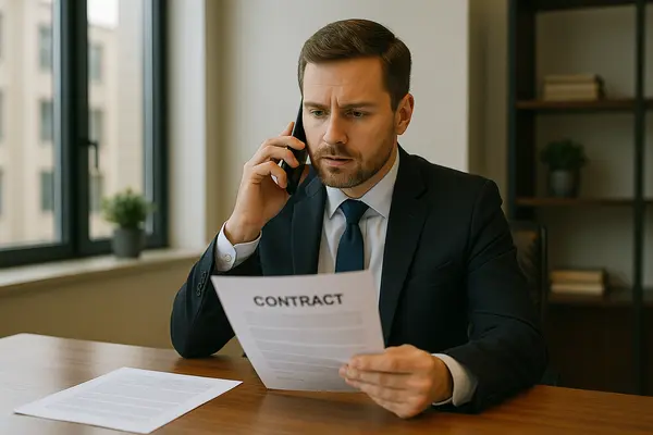 a male lawyer talking on his phone while holding a legal document from Lemon Law Attorney San Antonio in San Antonio, TX - gmc lemon law a male lawyer talking on his phone while holding a legal document from Lemon Law Attorney San Antonio in San Antonio, TX - gmc lemon law