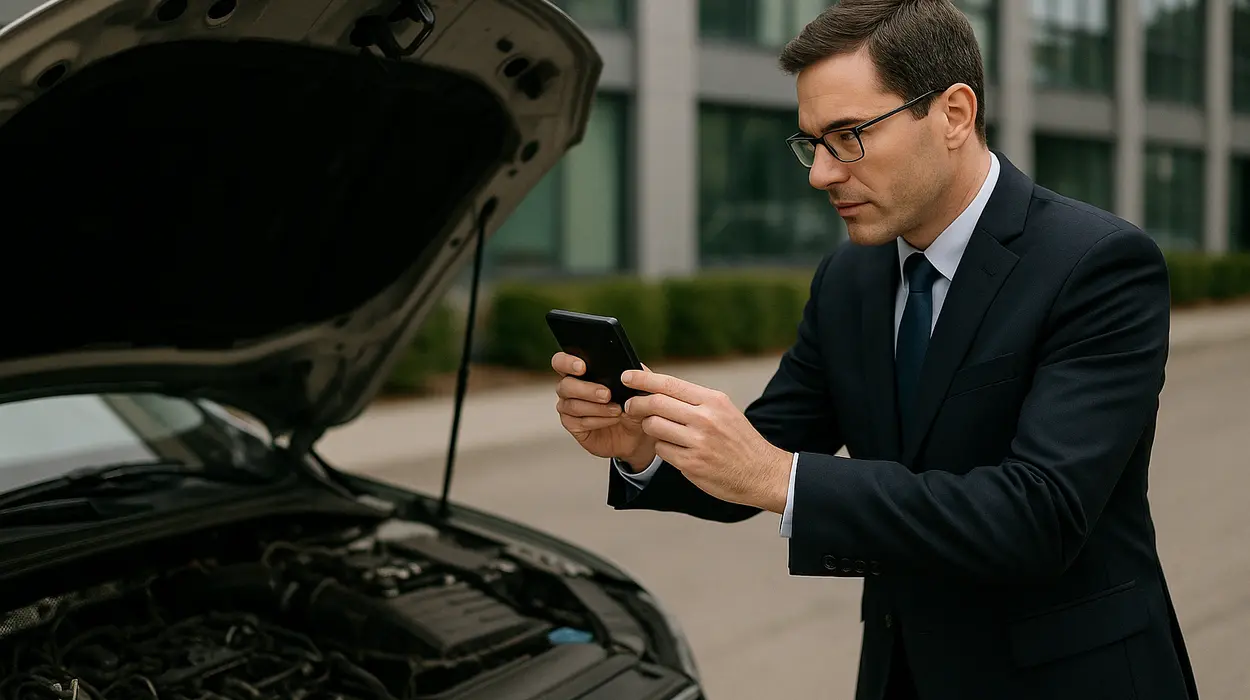a man taking a picture with his phone under the hood of his lemon car from Lemon Law Attorney San Antonio in San Antonio, TX - Lawyer near me