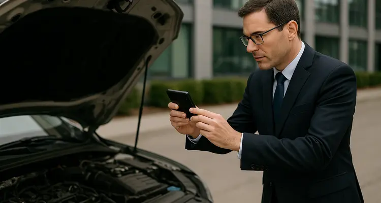 a man taking a picture with his phone under the hood of his lemon car from Lemon Law Attorney San Antonio in San Antonio, TX - Lawyer near me