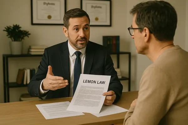 a lawyer in his office explaining the lemon law to a customer from Lemon Law Attorney San Antonio in San Antonio, TX - Lawyer near me
