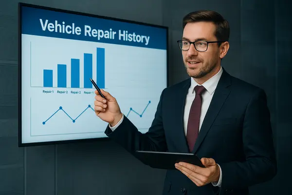 a lawyer giving a presentation with some statistics of vehicle repair history from Lemon Law Attorney San Antonio in San Antonio, TX - Lawyer near me