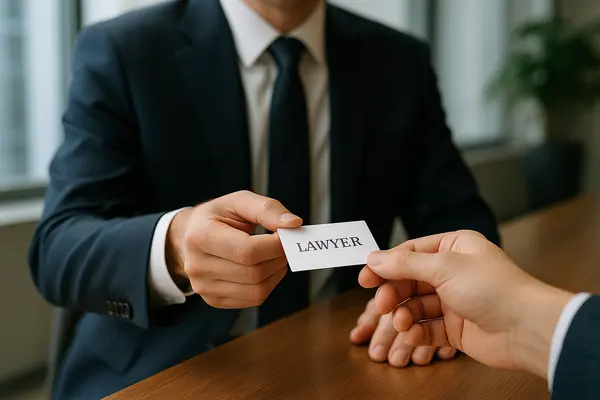 a lawyer handing a man a business card from Lemon Law Attorney San Antonio in San Antonio, TX - lemon law buyback