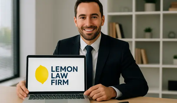 a lwayer in his office showing a laptop screen that says lemon law firm from Lemon Law Attorney San Antonio in San Antonio, TX - lemon law for chevy silverado