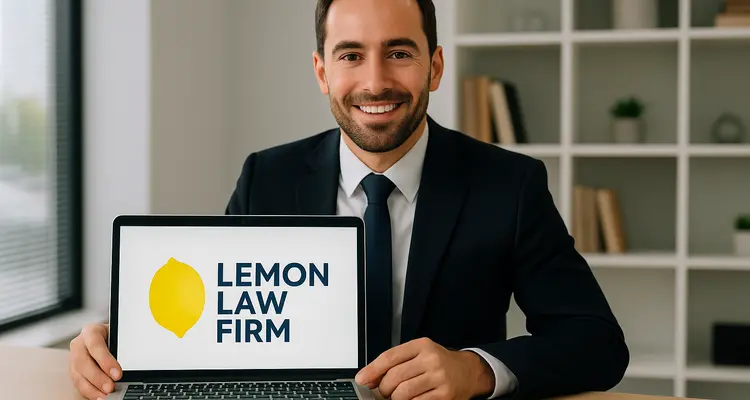 a lwayer in his office showing a laptop screen that says lemon law firm from Lemon Law Attorney San Antonio in San Antonio, TX - lemon law for chevy silverado