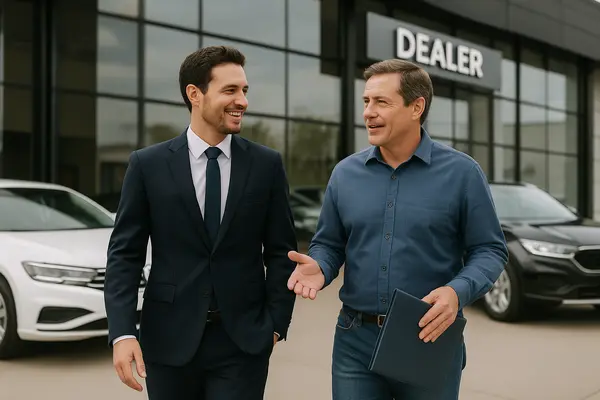 a lawyer walking with a customer and both are smiling from Lemon Law Attorney San Antonio in Schertz, TX - Schertz TX a lawyer walking with a customer and both are smiling from Lemon Law Attorney San Antonio in Schertz, TX - Schertz TX